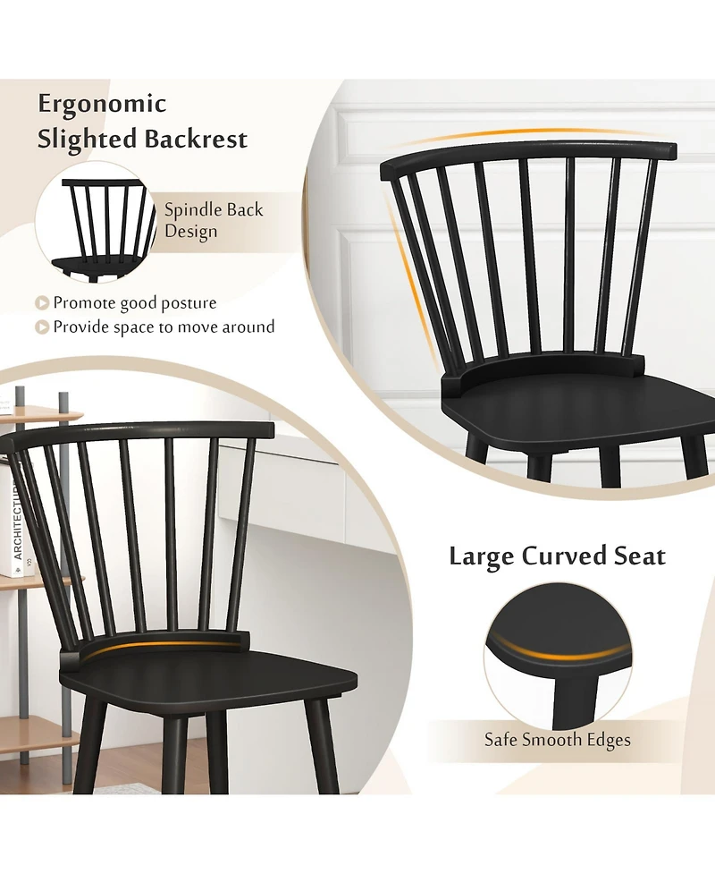 Gouun Windsor Dining Chairs Set of 2 Rubber Wood Kitchen Chairs with Spindle Back