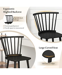Gouun Windsor Dining Chairs Set of 2 Rubber Wood Kitchen Chairs with Spindle Back
