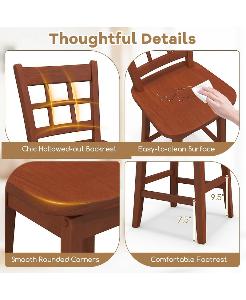 Gouun Counter Height Barstools Set of 2 with 6-Grid Hollow Back and Seat