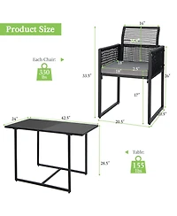 3 Pieces Outdoor Dining Set with Folding Backrest and Seat Cushions