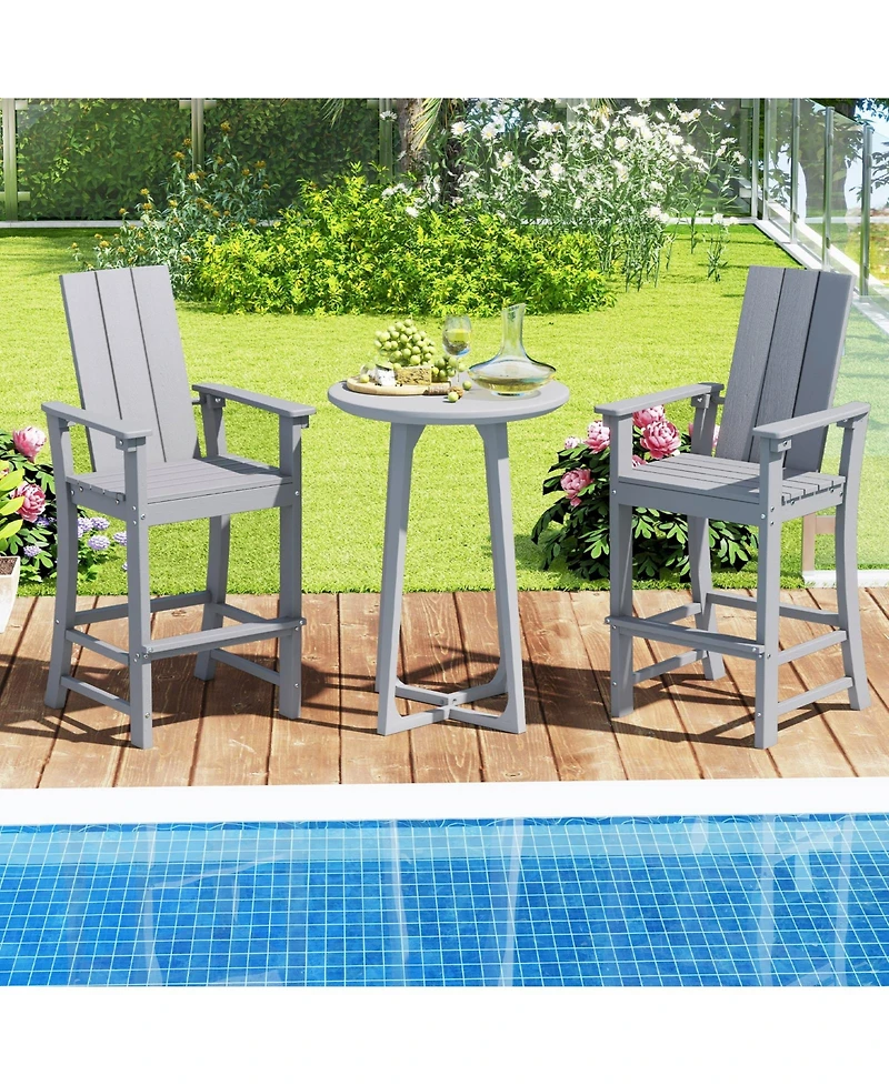 Gouun Tall Adirondack Chair Outdoor Bar Stool with Ergonomic Backrest for Backyard