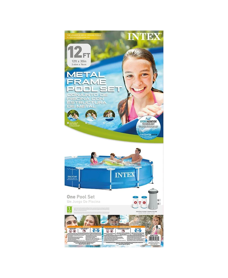 Intex 12' x 30" Metal Frame Above Ground Swimming Pool with Filter and Cover