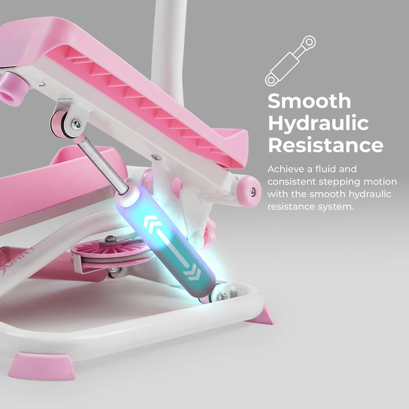Sunny Health & Fitness Pink Smart Stair Exercise Stepper w Handlebar & Resistance Band, Free SunnyFit App Via Bluetooth