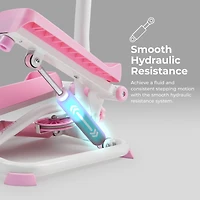 Sunny Health & Fitness Pink Smart Stair Exercise Stepper w Handlebar & Resistance Band, Free SunnyFit App Via Bluetooth