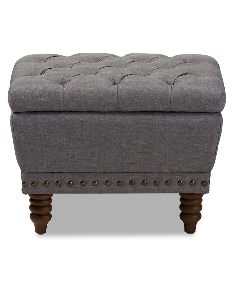 Baxton Studio Annabelle Modern and Contemporary Light Grey Fabric Upholstered Walnut Wood Finished Button-Tufted Storage Ottoman