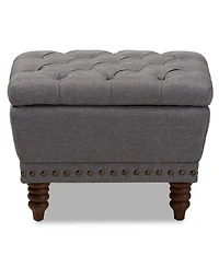 Baxton Studio Annabelle Modern and Contemporary Light Grey Fabric Upholstered Walnut Wood Finished Button-Tufted Storage Ottoman