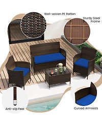 Gouun 4 Pieces Rattan Sofa Set with Glass Table and Comfortable Wicker for Outdoor Patio