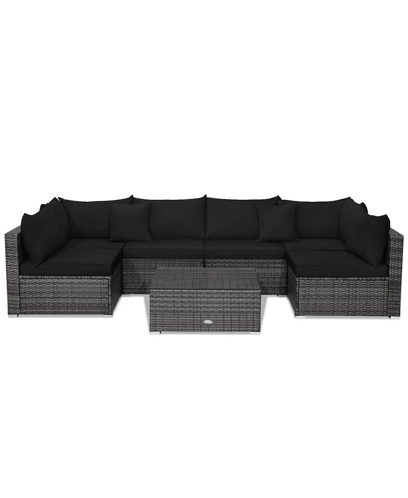7 Pieces Patio Rattan Furniture Set with Sectional Sofa Cushioned