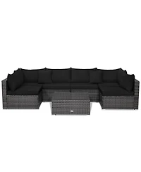 7 Pieces Patio Rattan Furniture Set with Sectional Sofa Cushioned