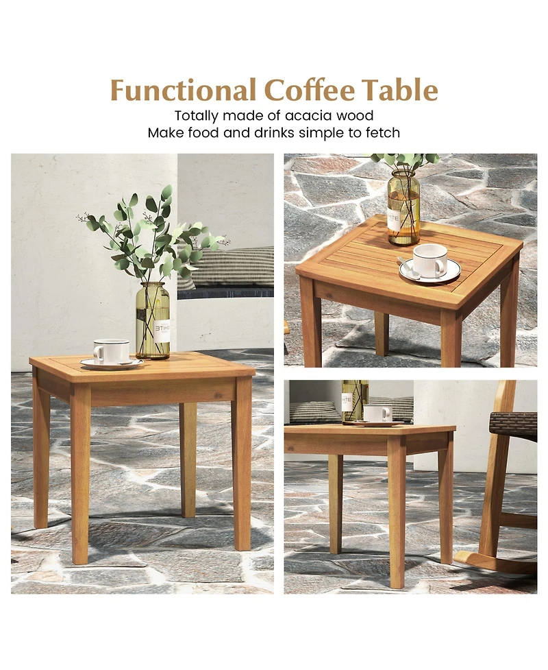 Gouun 3 Pieces Acacia Wood Patio Rocking Chair Set with Side Table