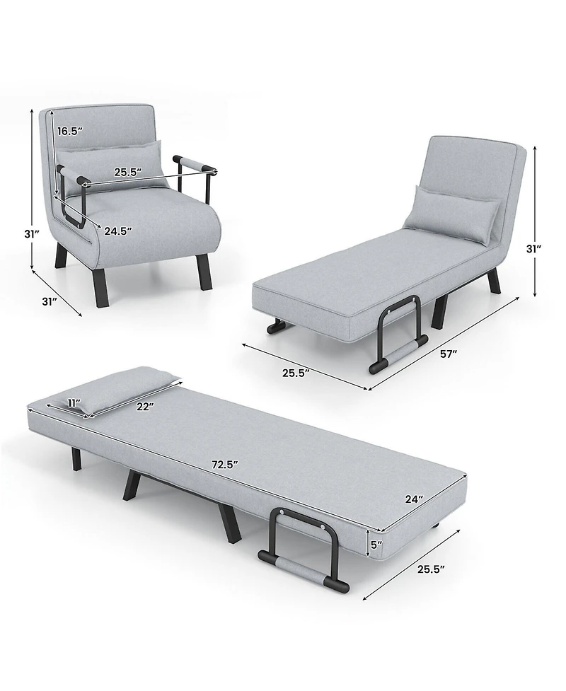 Gouun Folding 6 Position Convertible Sleeper Bed Armchair Lounge Couch with Pillow