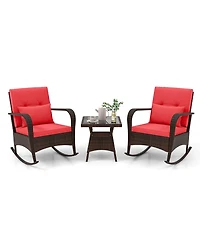 Gouun 3 Pieces Outdoor Rocking Set with Tempered Glass Table for Backyard Poolside