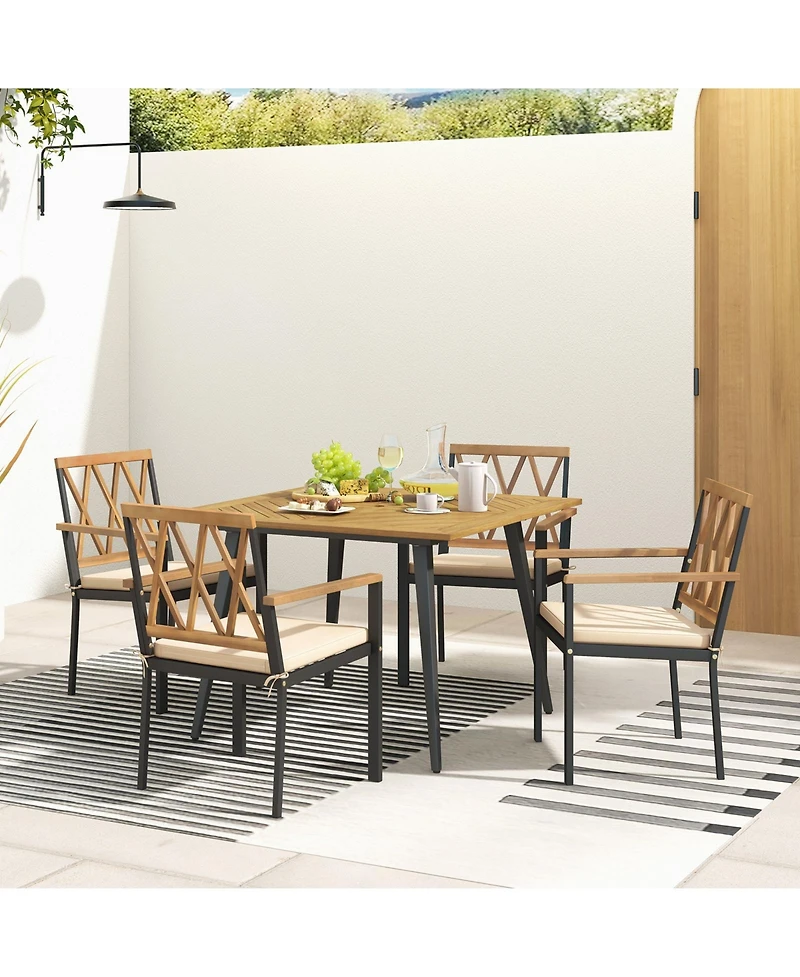 Outdoor Dining Table and Chairs with Cushions and 1.9 inches Umbrella Hole