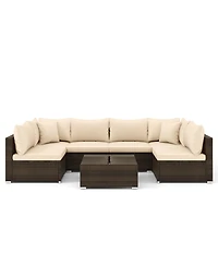 7 Pieces Patio Rattan Furniture Set with Sectional Sofa Cushions
