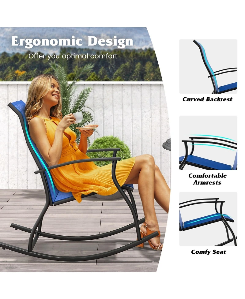Gouun 2 Pieces Outdoor Rocking Chairs with Breathable Backrest