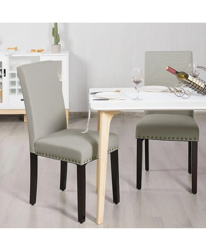Gouun Set of 2 Fabric Upholstered Dining Chairs with Nailhead Sage