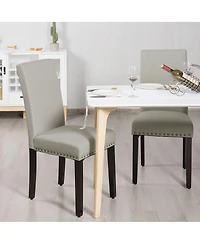 Gouun Set of 2 Fabric Upholstered Dining Chairs with Nailhead Sage