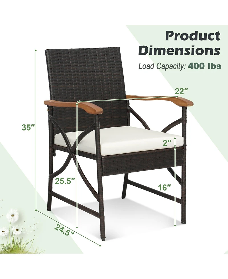 Gymax Set of 2 Pe Wicker Dining Chairs w/ Soft Zippered Cushions Armchairs Patio