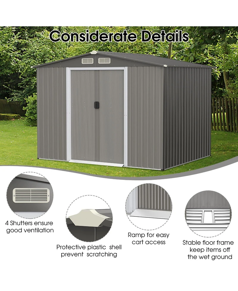 Gouun 8 x 6 Feet Galvanized Steel Storage Shed for Garden Yard
