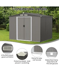 Gouun 8 x 6 Feet Galvanized Steel Storage Shed for Garden Yard