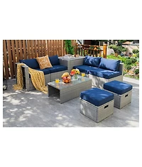 Gouun 8 Pieces Patio Rattan Furniture Set with Storage Waterproof Cover and Cushion
