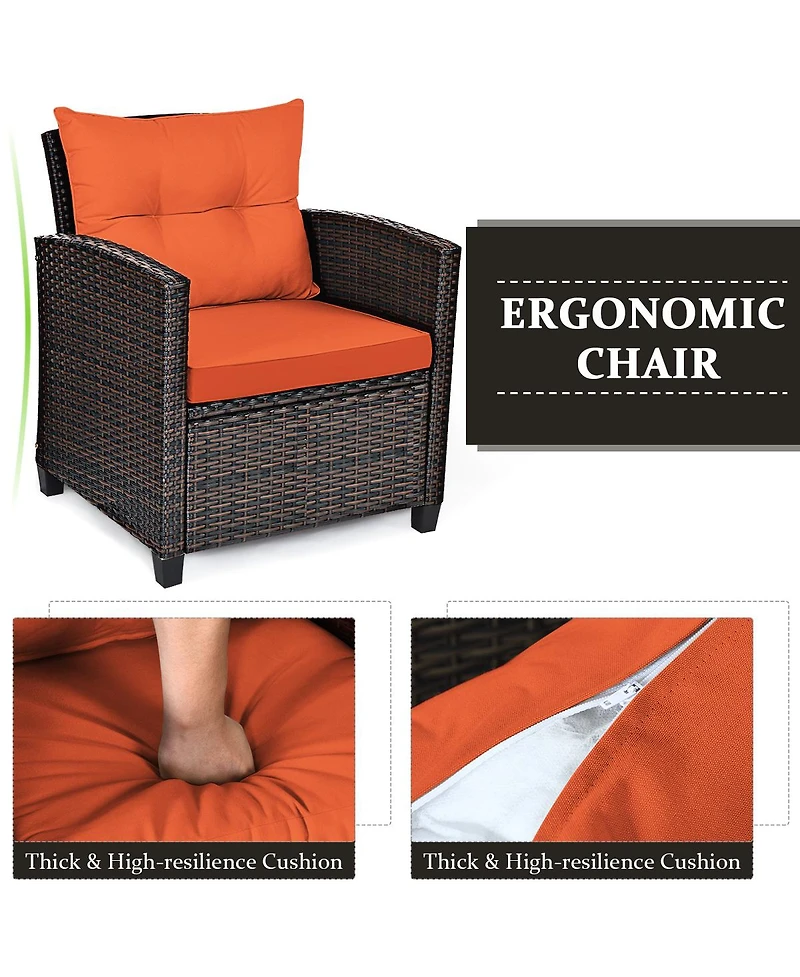 Gouun 3 Pieces Rattan Patio Furniture Set with Washable Cushion