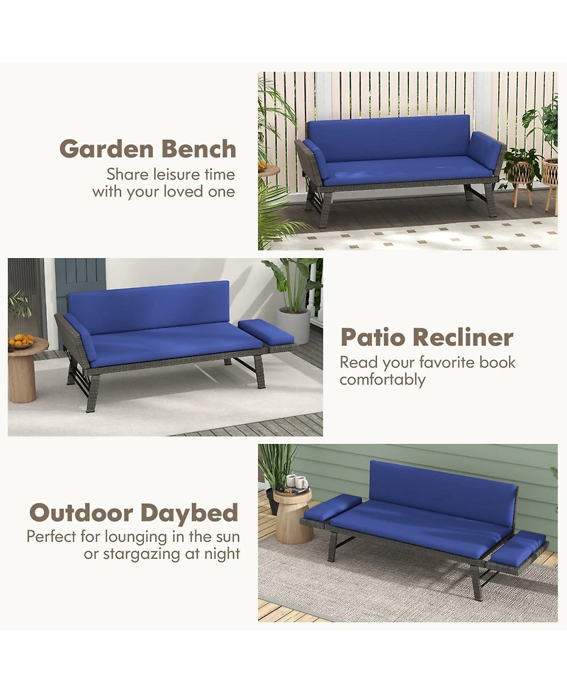 Gouun Outdoor Convertible Sofa Daybed with Adjustable Armrests for Balcony