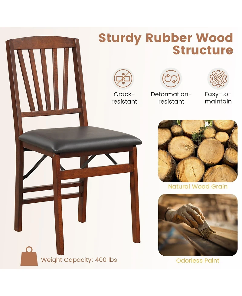 Gouun Set of 2 Folding Chairs with Padded Seat and Rubber Wood Frame