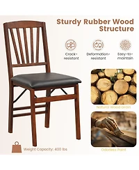 Gouun Set of 2 Folding Chairs with Padded Seat and Rubber Wood Frame