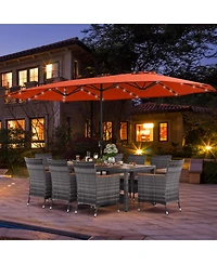 11 Pieces Patio Dining Set with 15 Feet Double-Sided Patio Umbrella Base Included