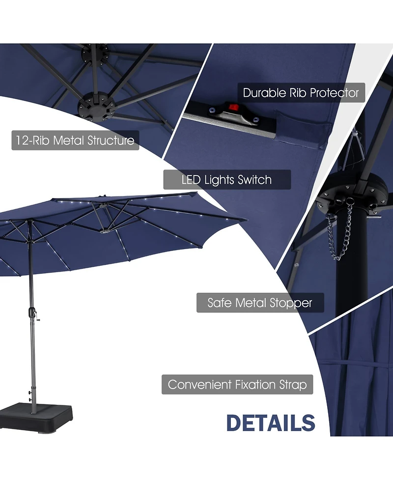 Gouun 11 Pieces Patio Dining Set with 15 Feet Double-Sided Patio Umbrella Base Included