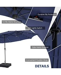 Gouun 11 Pieces Patio Dining Set with 15 Feet Double-Sided Patio Umbrella Base Included