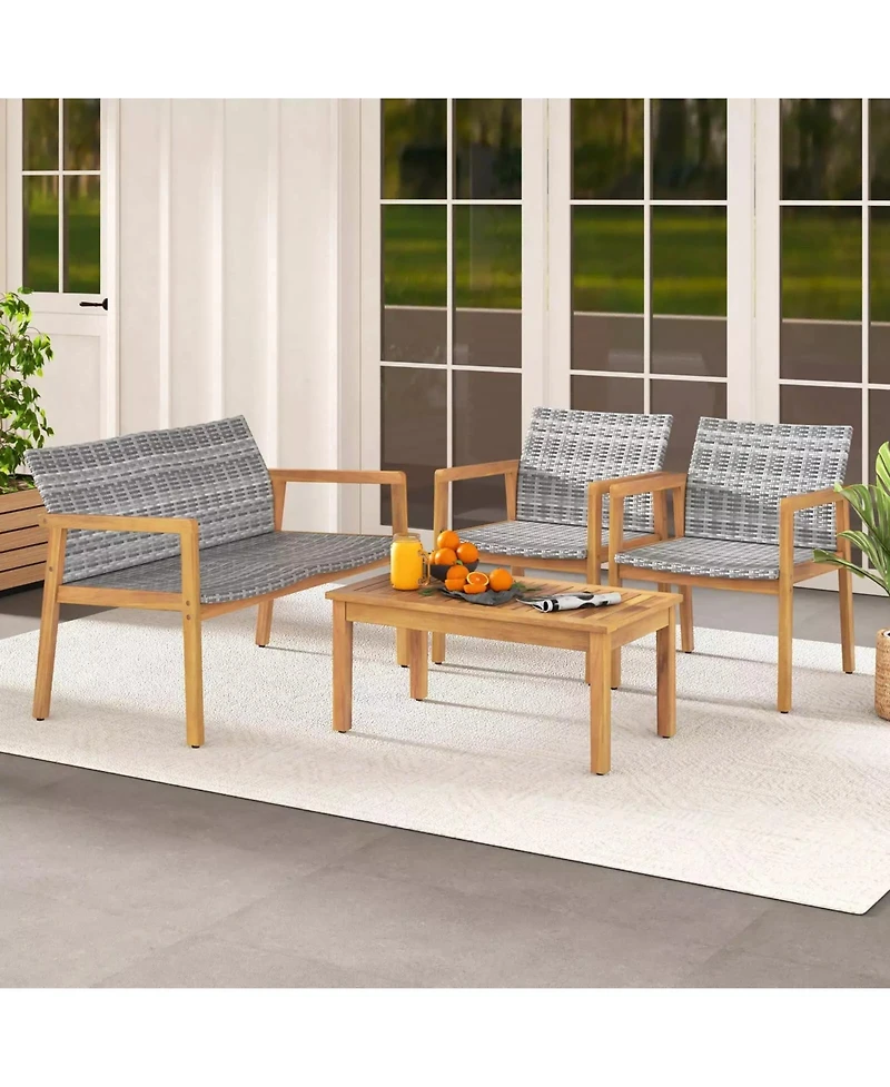 Gouun 4-Piece Patio Furniture Set with Loveseat Single Chairs and Table