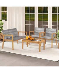 Gouun 4-Piece Patio Furniture Set with Loveseat Single Chairs and Table