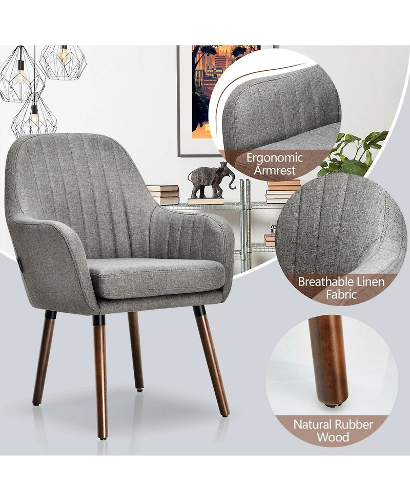 Gouun Set of 2 Fabric Upholstered Accent Chairs with Wooden Legs