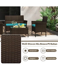 Gouun 4 Piece Patio Rattan Conversation Set with Cozy Seat Cushions