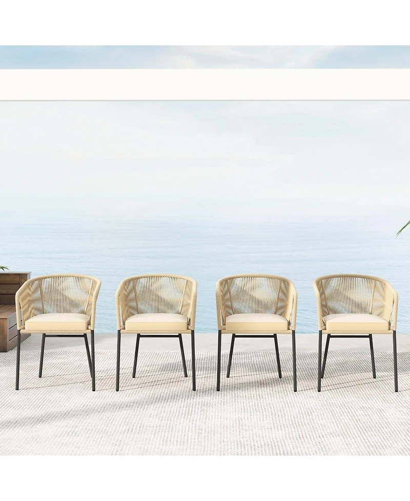 Gouun Patio Chairs Set of 4 with Curved Backrest and Seat Cushion for Patio