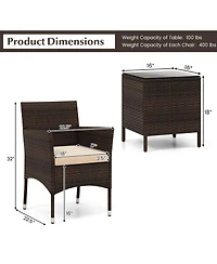 3 Pieces Outdoor Conversation Set with Cushioned Seat and Glass Tabletop