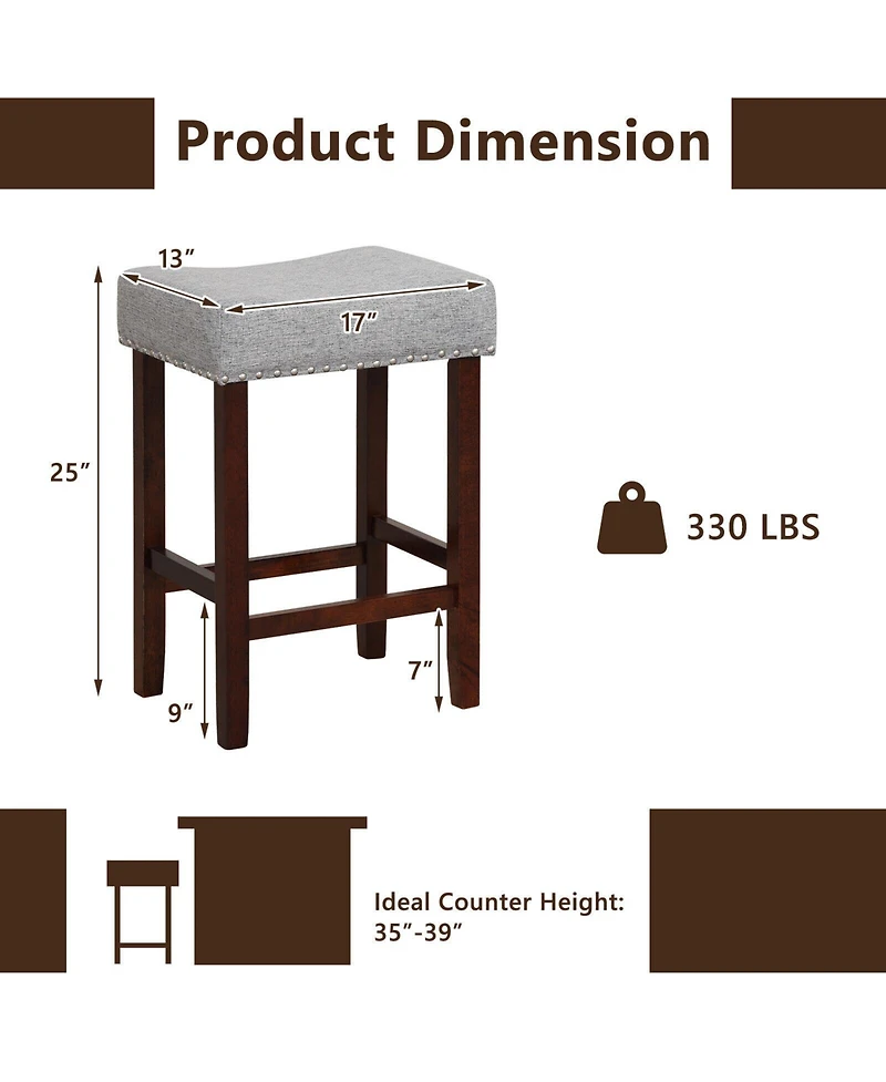 Gouun Set of 2 25 Inch Bar Stool with Curved Seat Cushions