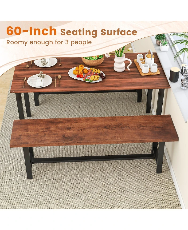 Gouun 60 Inch Dining Bench 3 Person Entryway Shoe Bench with Metal Frame