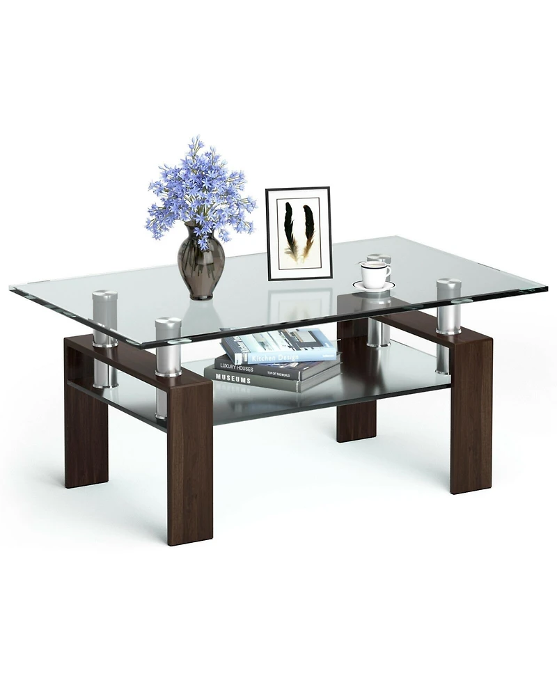 Gouun Rectangle Glass Table with Metal Legs