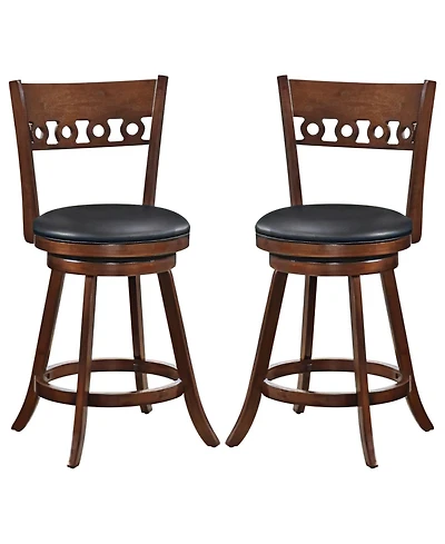 Gouun Set of 2 Swivel Bar Stools with Rubber Wood Frame-24.5 inches