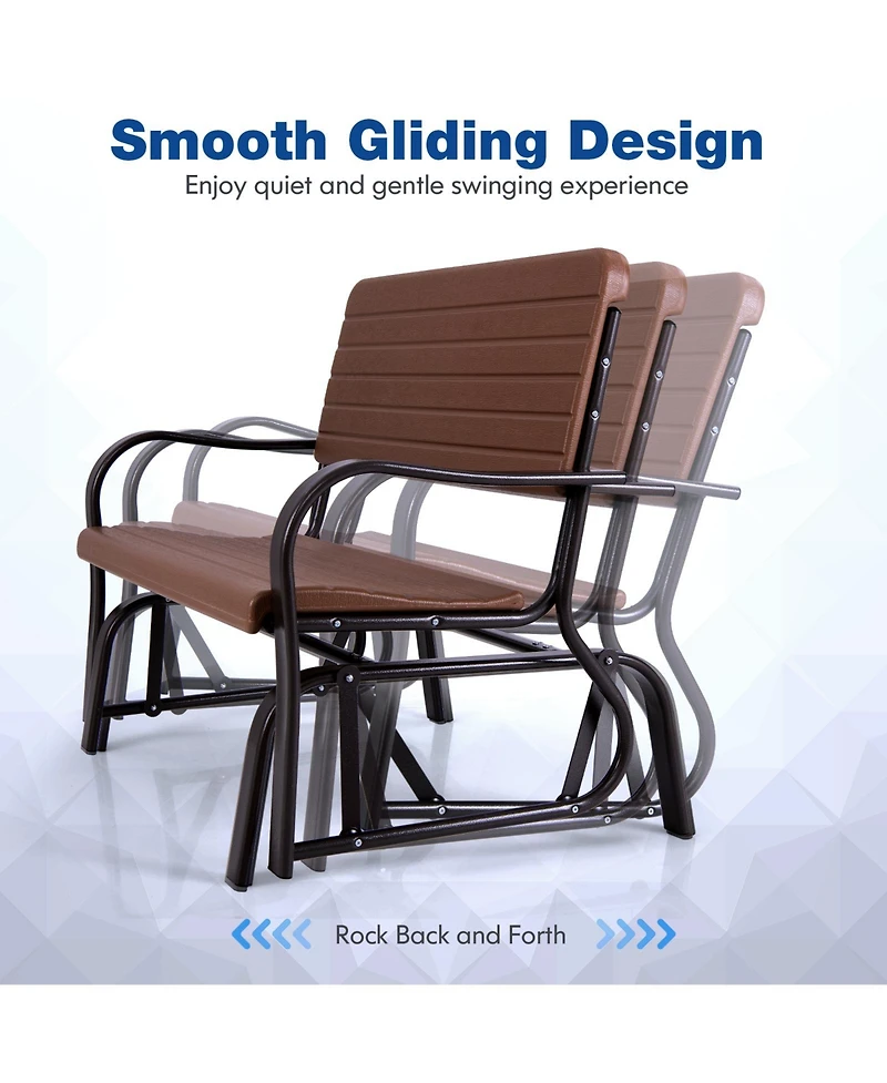 Gouun 2-Seat Porch Glider with Hdpe Back Seat and Steel Frame
