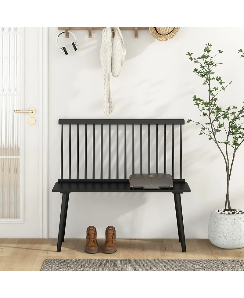 Gouun Entryway Bench for 2 with Spindle Back for Kitchen Dining Room Hallway
