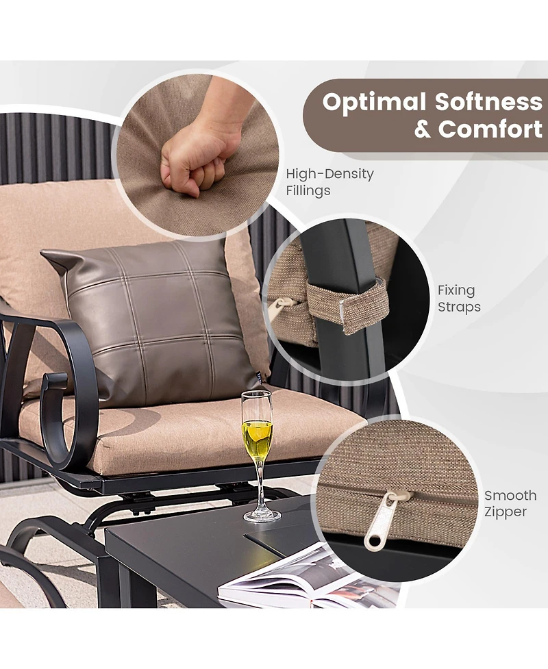 5 Pieces Patio Rocking Chairs and 4-in-1 Fire Pit Table with Fire Poker