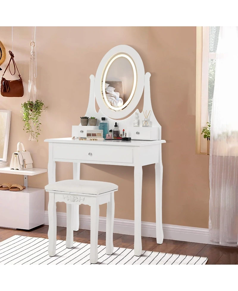 gaomon Vanity Table with Led Lighted Oval Mirror