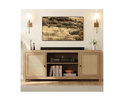 gaomon Boho Tv Stand for 65 Inch, Rattan Entertainment Center with 2-Tier Storage