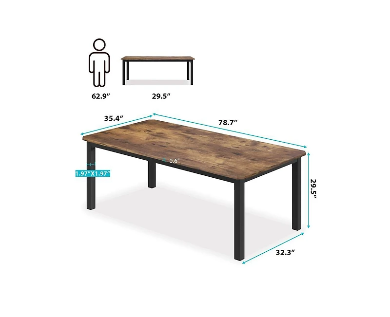Industrial Dining Table for 68 People,78.7" Long Kitchen Table, Wood Dining Table, Kitchen & Dining Room Table,Rectangle Dining Room Table for 6