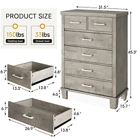 gaomon 6 Drawer Dresser for Bedroom, Modern Chest of Drawers, 31.5 Inch Wide Storage Cabinet with Sturdy Legs, Tall Dresser Storage Tower for Closet B