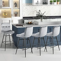 Gymax 4 Pcs Velvet Bar Stools Bar Height Dining Chairs w/ Metal Legs Kitchen